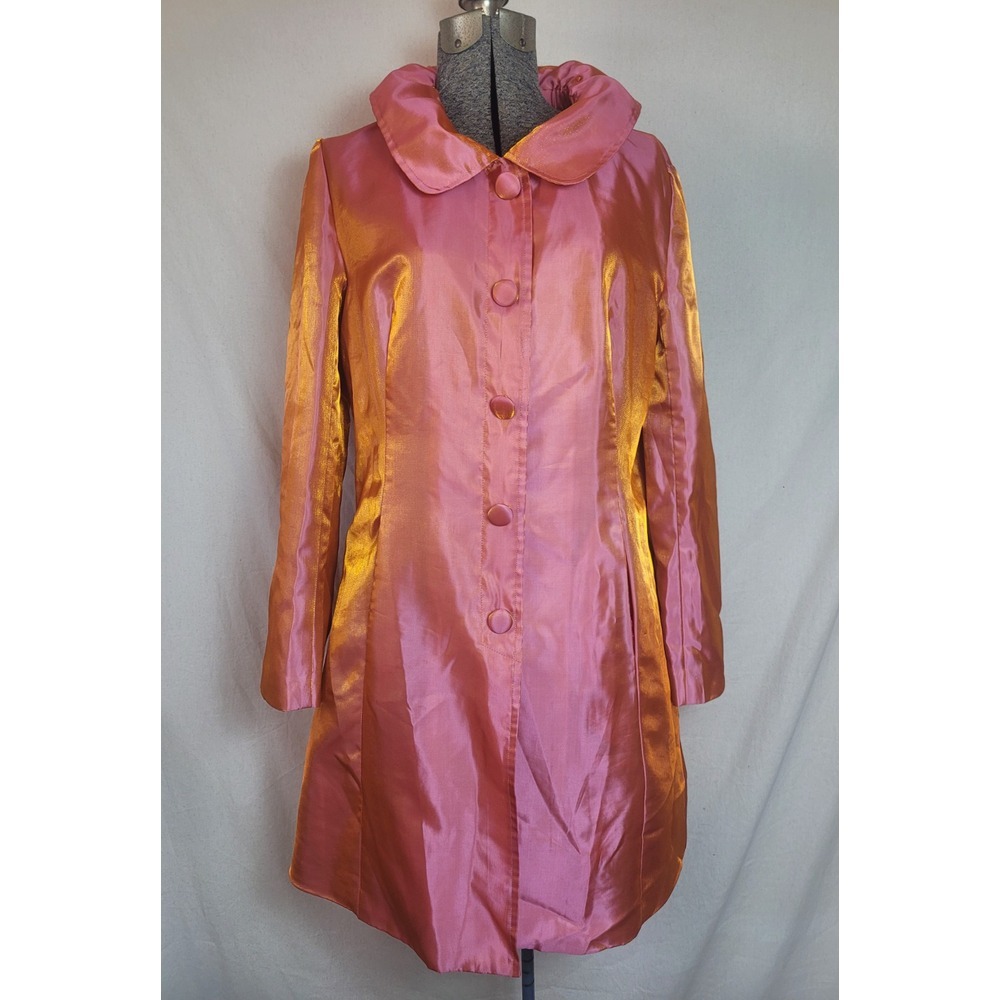 UBU 90's Y2K Metallic Orange Yellow Shift Shiny Mid Length Light‎ Trench Coat M